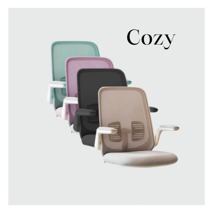 kursi kerja Cozy dari Kuzzy tersedia dalam warna pink, hijau, hitam, dan krem