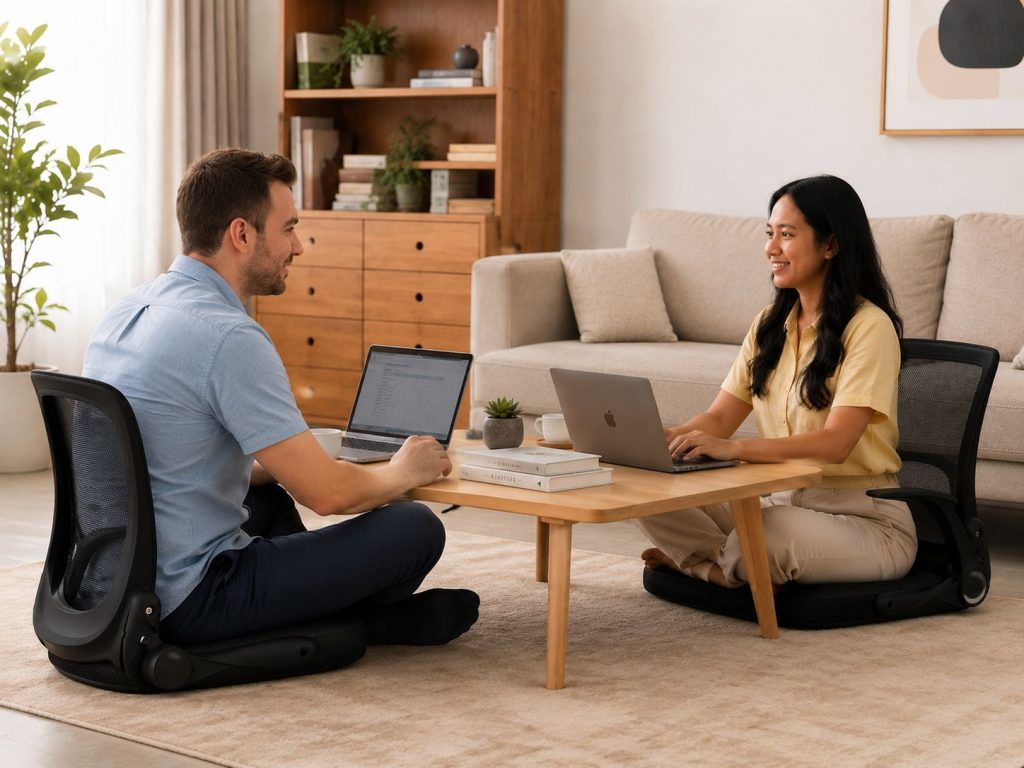 kursi lantai ergonomis Kuzzy untuk bekerja lesehan