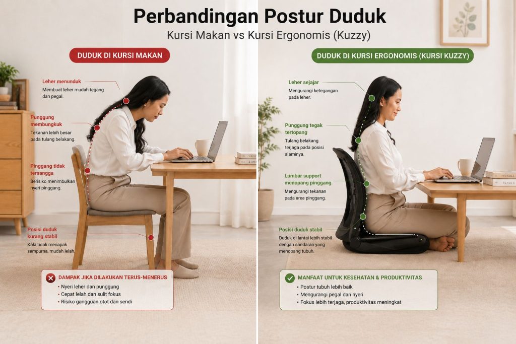 perbandingan postur duduk kursi makan dan kursi ergonomis